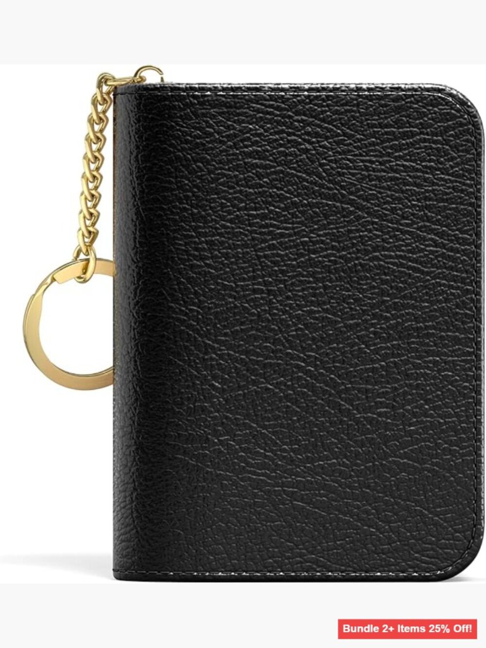 Slim RFID Leather Card Holder with Zipper and Keychain